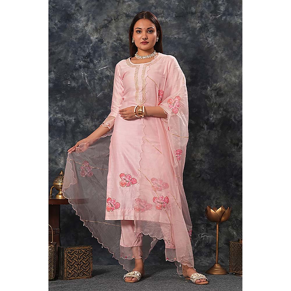 Saatvikei Radhika - Onion Pink Kurta with Palazzo and Dupatta (Set of 3)