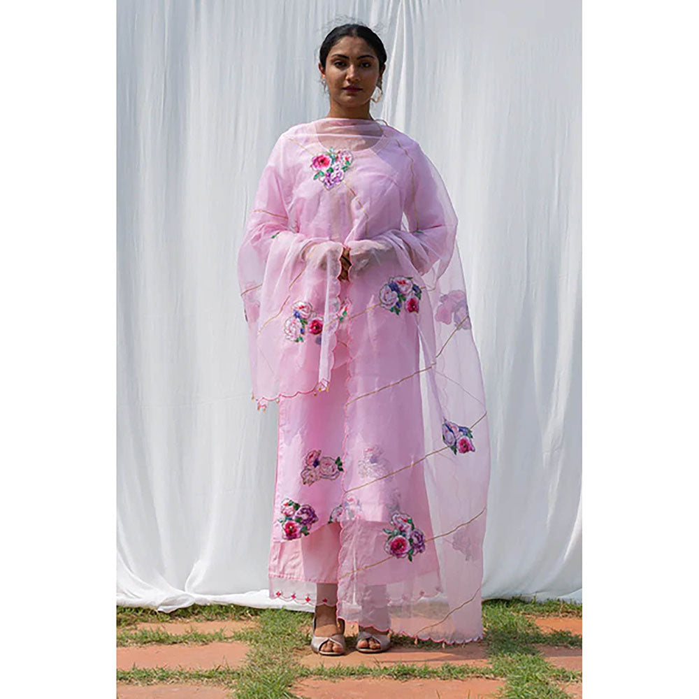 Saatvikei Radhika - Pink Kurta with Palazzo and Dupatta (Set of 3)