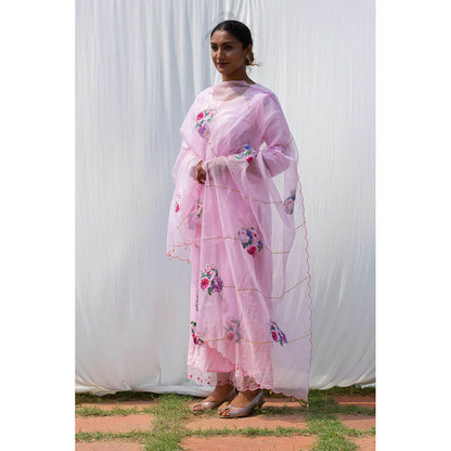 Saatvikei Radhika - Pink Kurta with Palazzo and Dupatta (Set of 3)