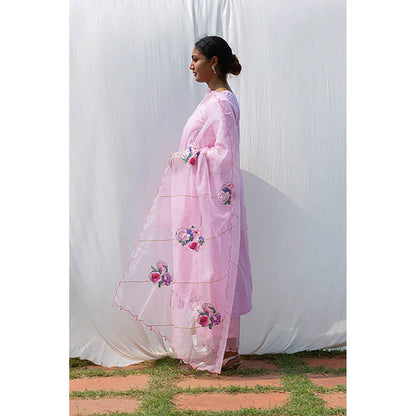 Saatvikei Radhika - Pink Kurta with Palazzo and Dupatta (Set of 3)