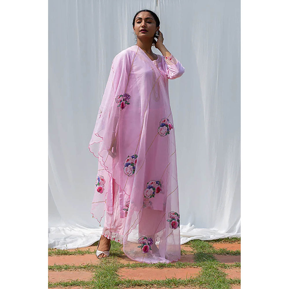Saatvikei Radhika - Pink Kurta with Palazzo and Dupatta (Set of 3)