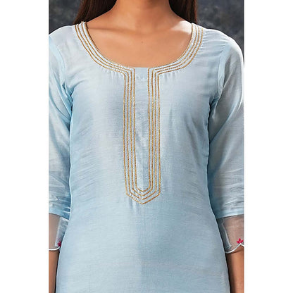 Saatvikei Radhika - Sky Blue Kurta with Palazzo and Dupatta (Set of 3)