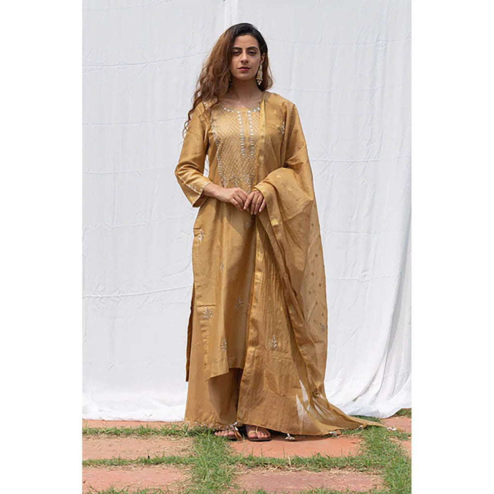 Saatvikei Raj - Beige Kurta with Palazzo and Dupatta (Set of 3)