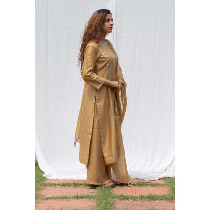 Saatvikei Raj - Beige Kurta with Palazzo and Dupatta (Set of 3)