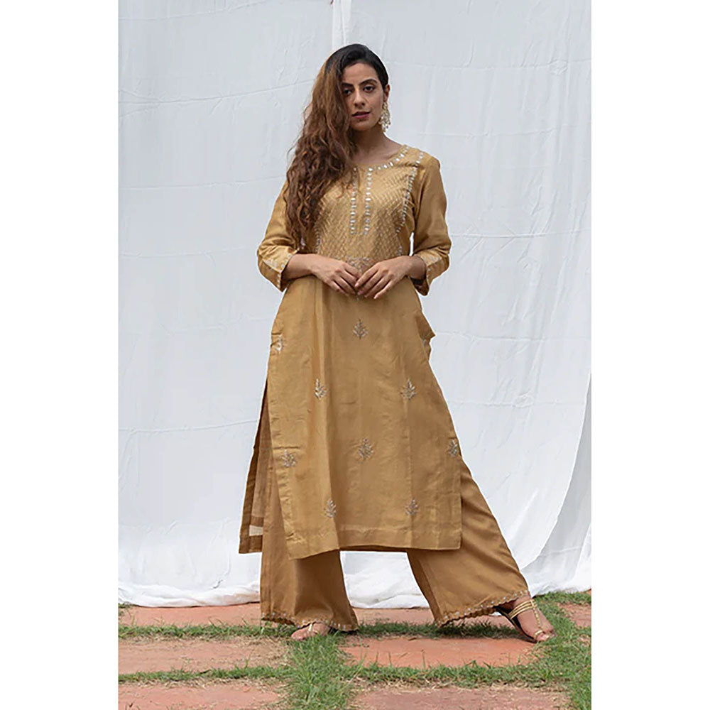 Saatvikei Raj - Beige Kurta with Palazzo and Dupatta (Set of 3)