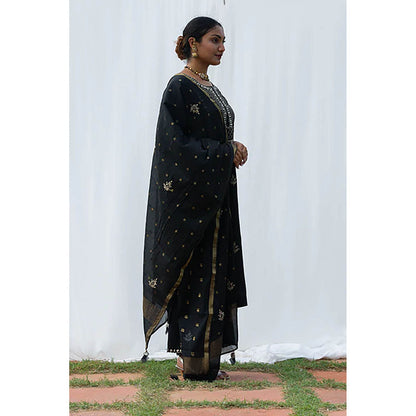 Saatvikei Raj - Black Kurta with Palazzo and Dupatta (Set of 3)