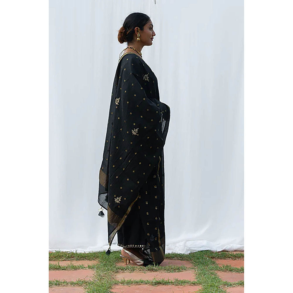 Saatvikei Raj - Black Kurta with Palazzo and Dupatta (Set of 3)