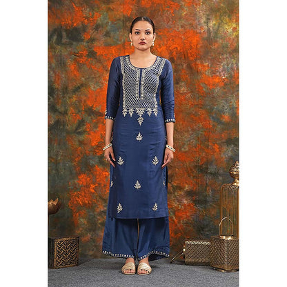 Saatvikei Raj - Midnight Blue Kurta with Palazzo and Dupatta (Set of 3)