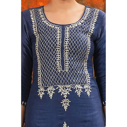 Saatvikei Raj - Midnight Blue Kurta with Palazzo and Dupatta (Set of 3)