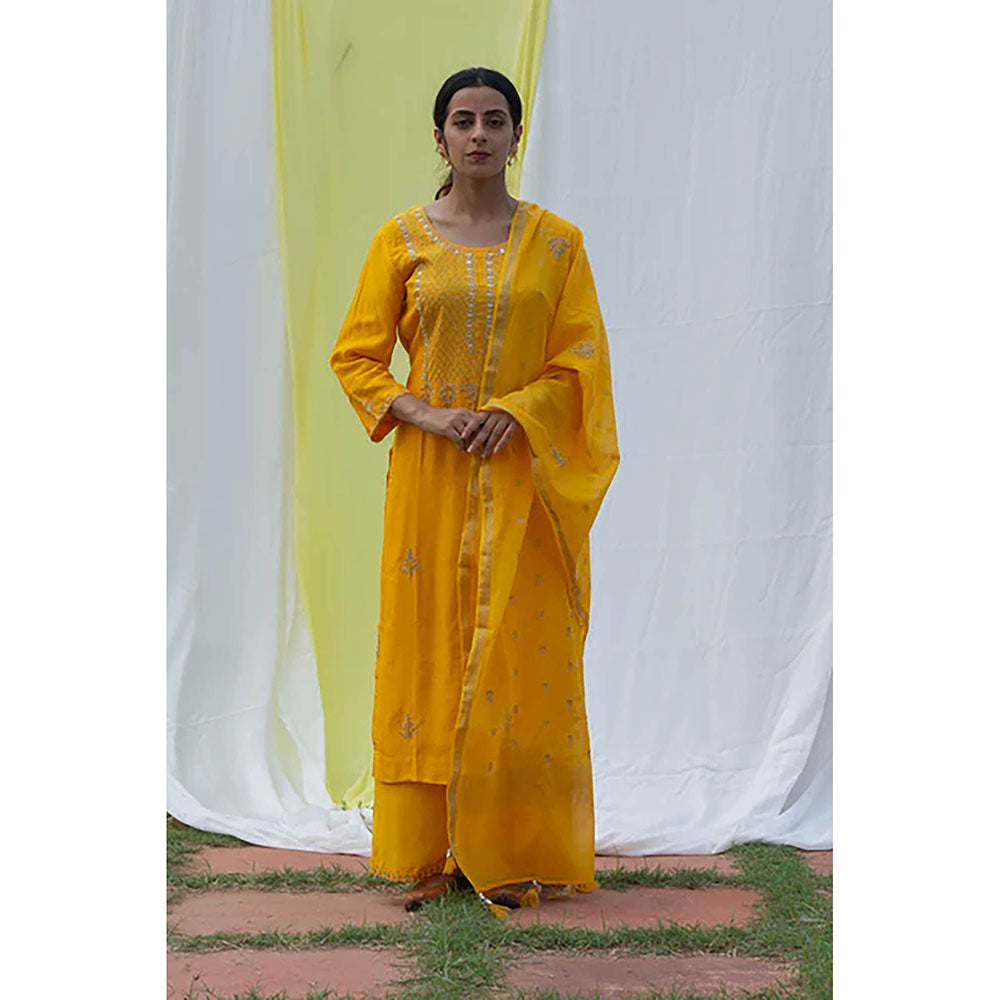 Saatvikei Raj - Yellow Kurta with Palazzo and Dupatta (Set of 3)
