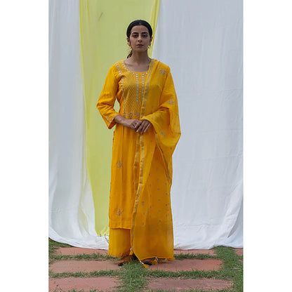 Saatvikei Raj - Yellow Kurta with Palazzo and Dupatta (Set of 3)