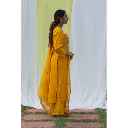 Saatvikei Raj - Yellow Kurta with Palazzo and Dupatta (Set of 3)
