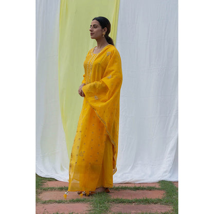 Saatvikei Raj - Yellow Kurta with Palazzo and Dupatta (Set of 3)