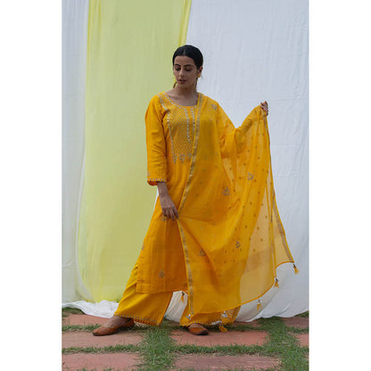 Saatvikei Raj - Yellow Kurta with Palazzo and Dupatta (Set of 3)