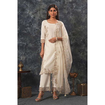 Saatvikei Rajdulari - Ivory Kurta with Palazzo and Dupatta (Set of 3)