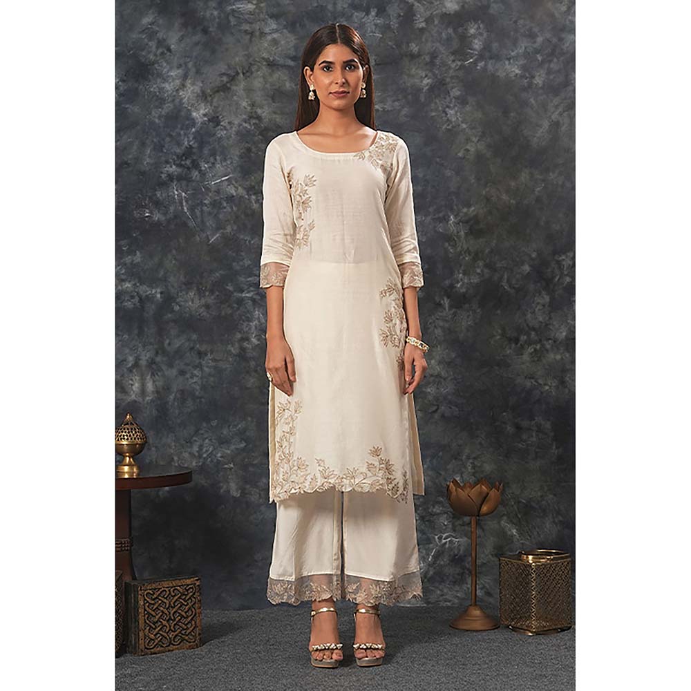 Saatvikei Rajdulari - Ivory Kurta with Palazzo and Dupatta (Set of 3)