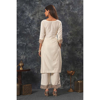 Saatvikei Rajdulari - Ivory Kurta with Palazzo and Dupatta (Set of 3)