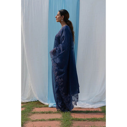 Saatvikei Rajdulari - Midnight Blue Kurta with Palazzo and Dupatta (Set of 3)