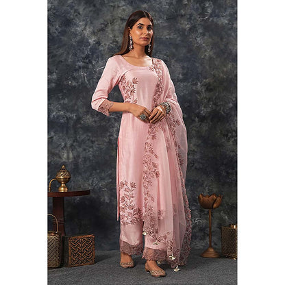 Saatvikei Rajdulari - Nude Pink Kurta with Palazzo and Dupatta (Set of 3)