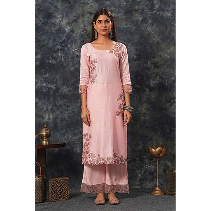 Saatvikei Rajdulari - Nude Pink Kurta with Palazzo and Dupatta (Set of 3)