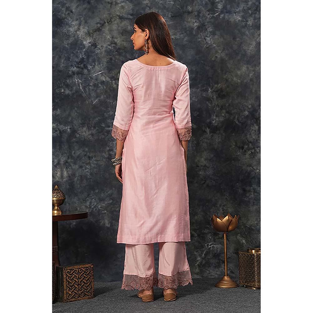 Saatvikei Rajdulari - Nude Pink Kurta with Palazzo and Dupatta (Set of 3)
