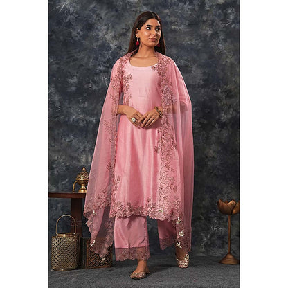 Saatvikei Rajdulari - Onion Pink Kurta with Palazzo and Dupatta (Set of 3)