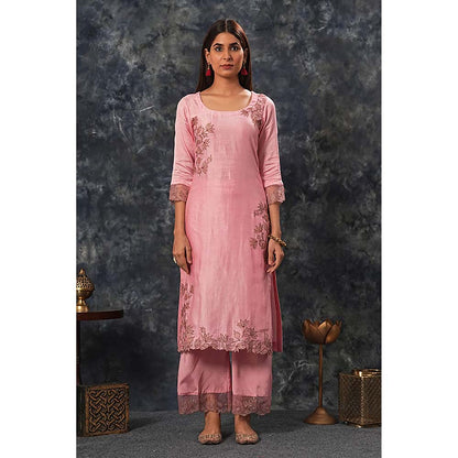 Saatvikei Rajdulari - Onion Pink Kurta with Palazzo and Dupatta (Set of 3)