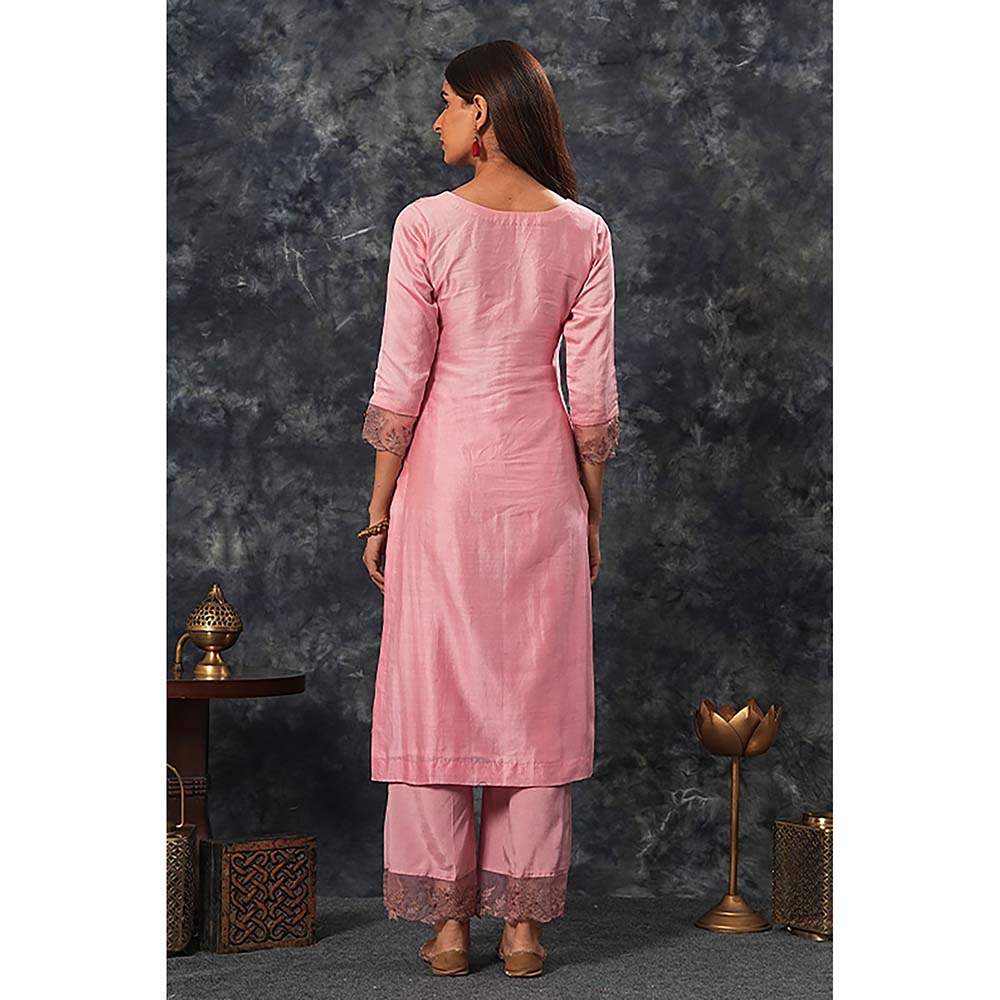 Saatvikei Rajdulari - Onion Pink Kurta with Palazzo and Dupatta (Set of 3)
