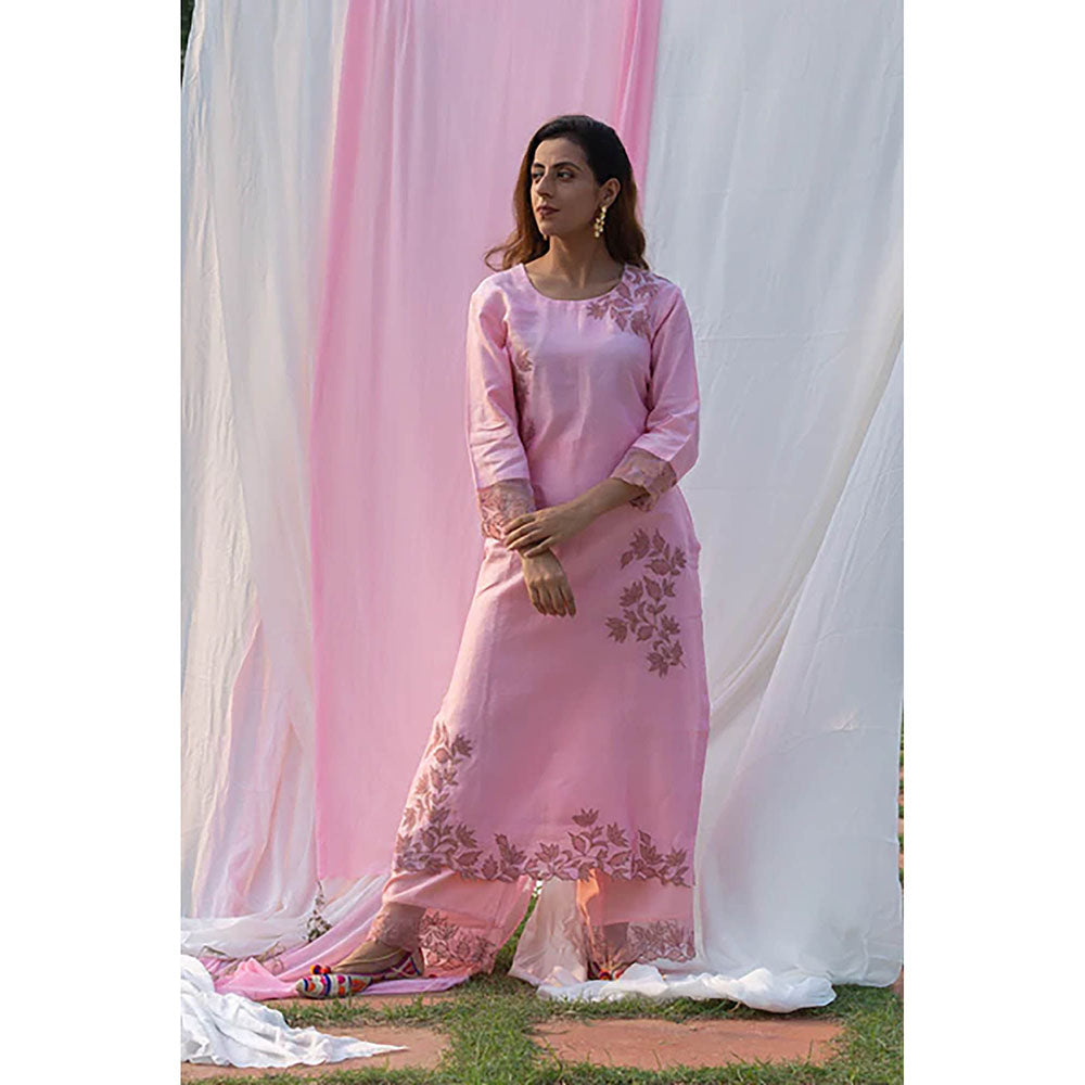 Saatvikei Rajdulari - Pink Kurta with Palazzo and Dupatta (Set of 3)