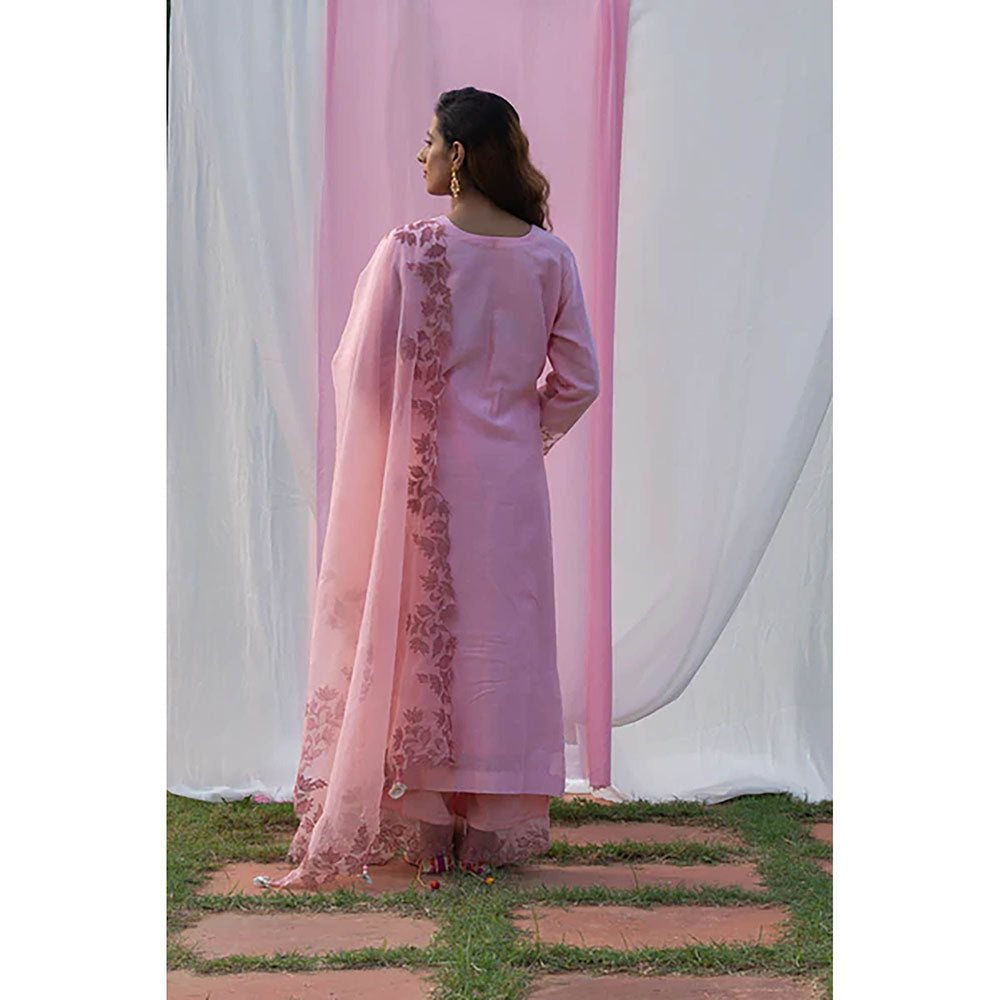 Saatvikei Rajdulari - Pink Kurta with Palazzo and Dupatta (Set of 3)