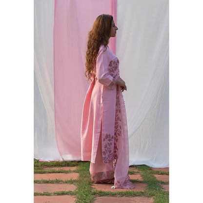 Saatvikei Rajdulari - Pink Kurta with Palazzo and Dupatta (Set of 3)