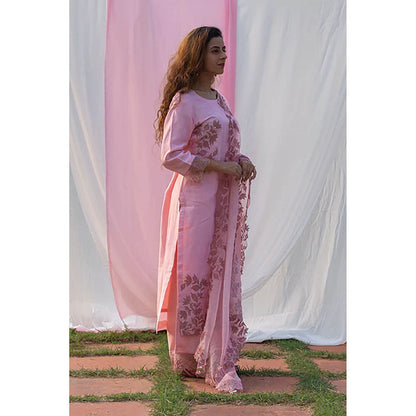 Saatvikei Rajdulari - Pink Kurta with Palazzo and Dupatta (Set of 3)