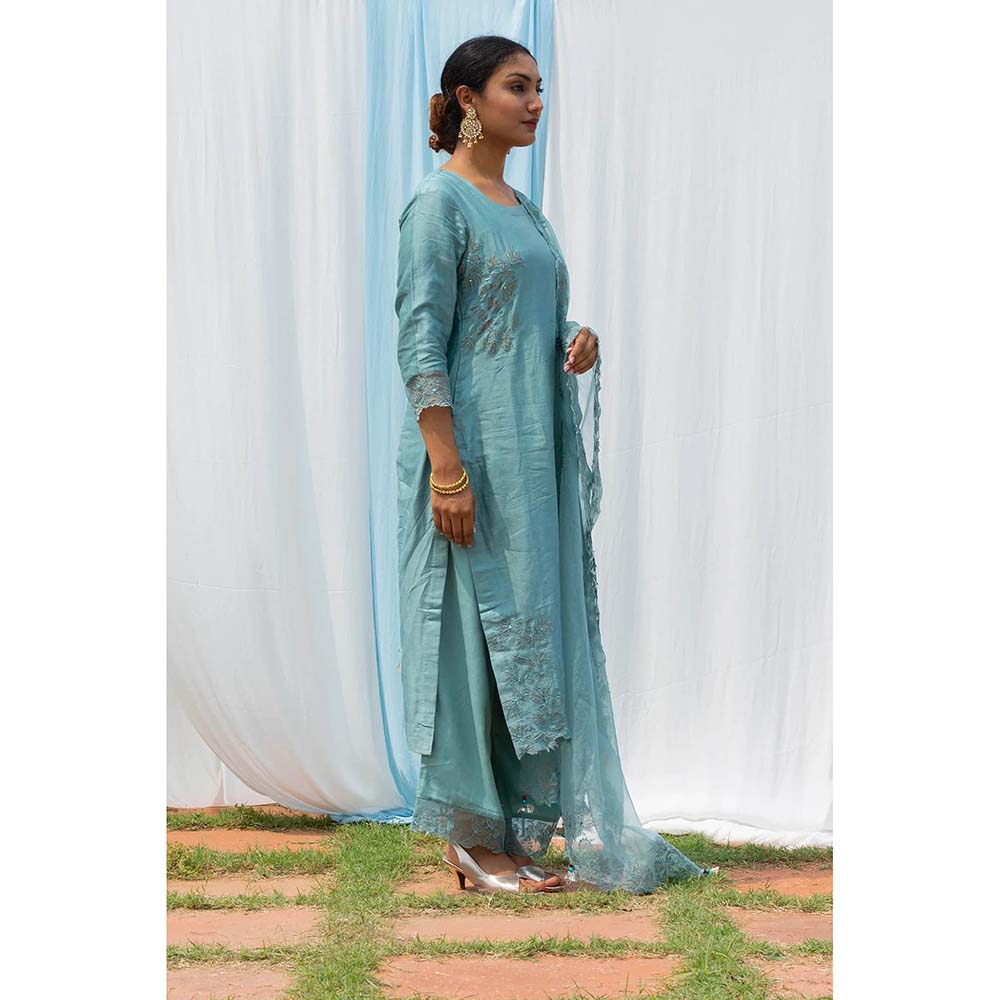 Saatvikei Rajdulari - Powder Blue Kurta with Palazzo and Dupatta (Set of 3)