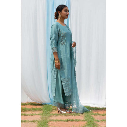 Saatvikei Rajdulari - Powder Blue Kurta with Palazzo and Dupatta (Set of 3)