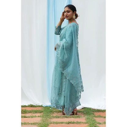 Saatvikei Rajdulari - Powder Blue Kurta with Palazzo and Dupatta (Set of 3)