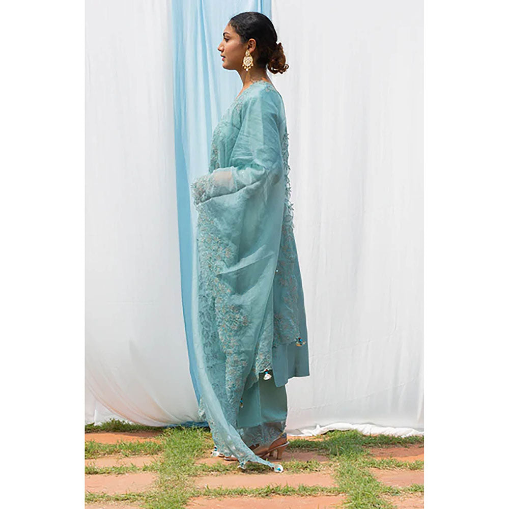 Saatvikei Rajdulari - Powder Blue Kurta with Palazzo and Dupatta (Set of 3)