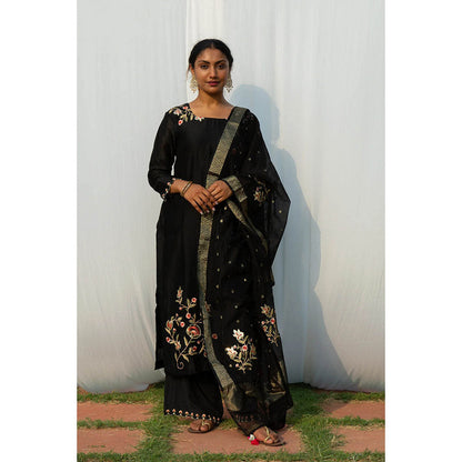 Saatvikei Rajkumari - Black Kurta with Palazzo and Dupatta (Set of 3)