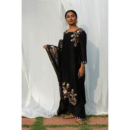 Saatvikei Rajkumari - Black Kurta with Palazzo and Dupatta (Set of 3)