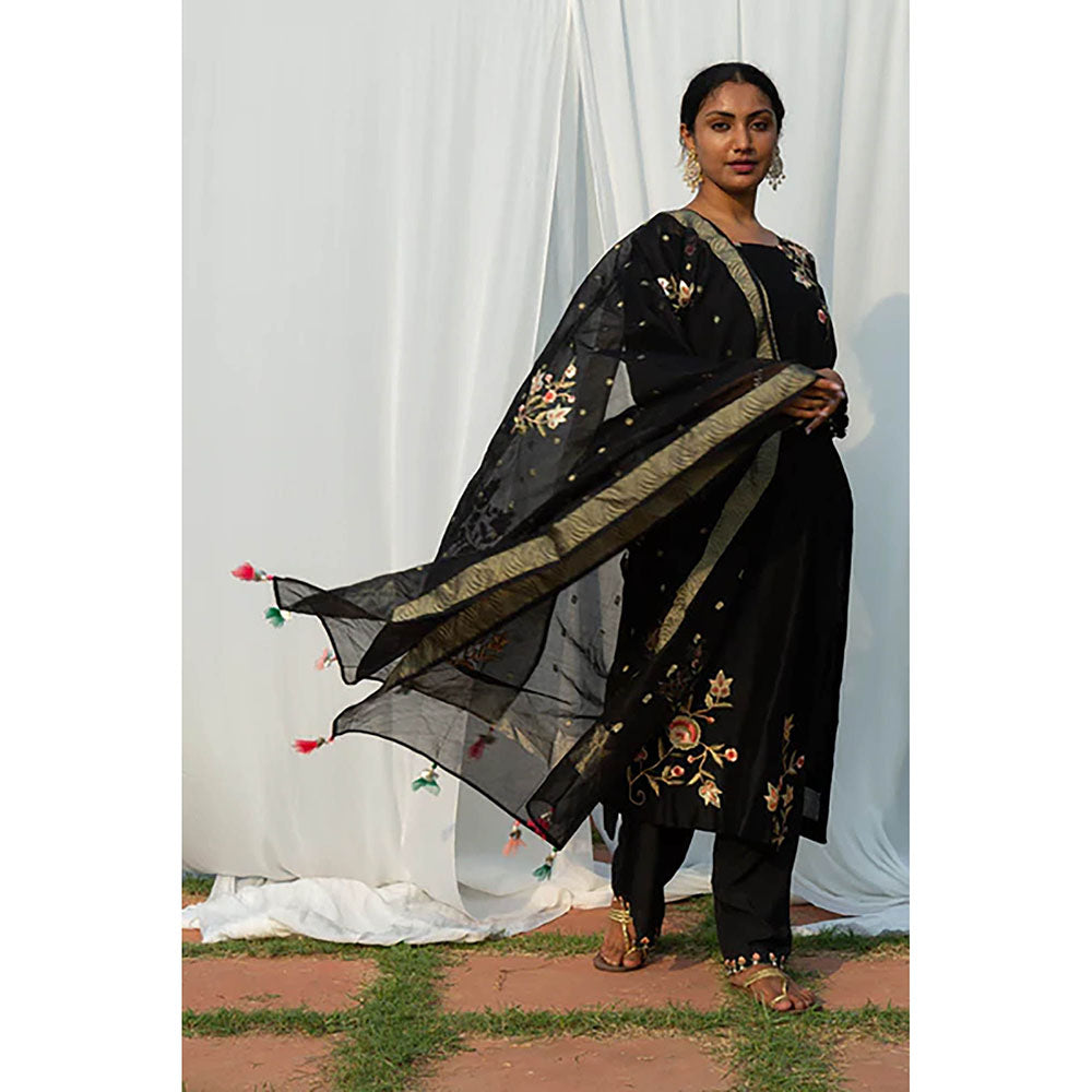 Saatvikei Rajkumari - Black Kurta with Palazzo and Dupatta (Set of 3)