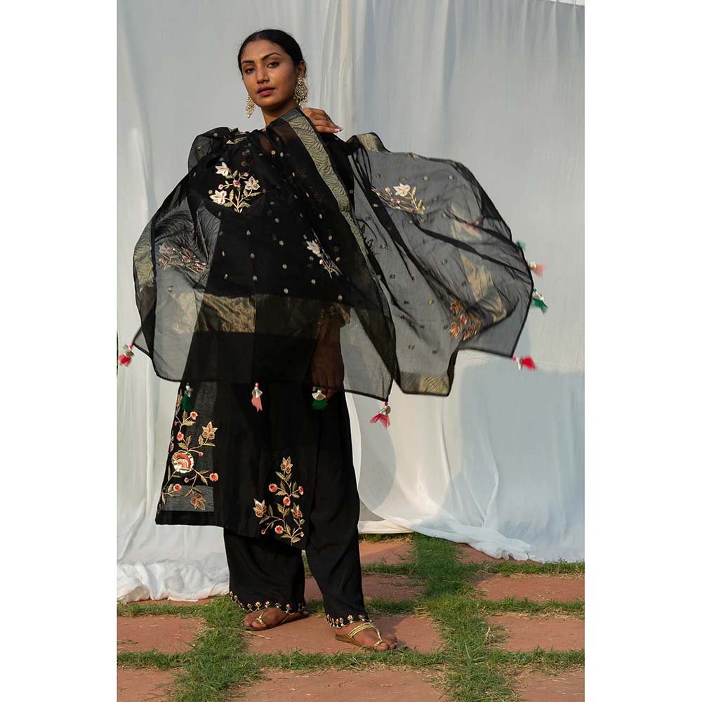 Saatvikei Rajkumari - Black Kurta with Palazzo and Dupatta (Set of 3)