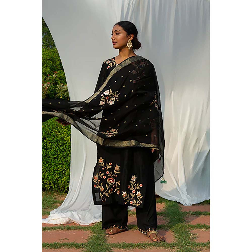 Saatvikei Rajkumari - Black Kurta with Palazzo and Dupatta (Set of 3)