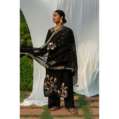 Saatvikei Rajkumari - Black Kurta with Palazzo and Dupatta (Set of 3)