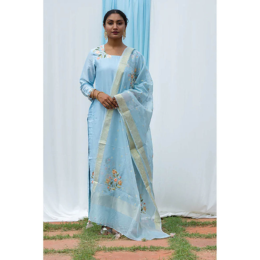 Saatvikei Rajkumari - Light Blue Kurta with Palazzo and Dupatta (Set of 3)