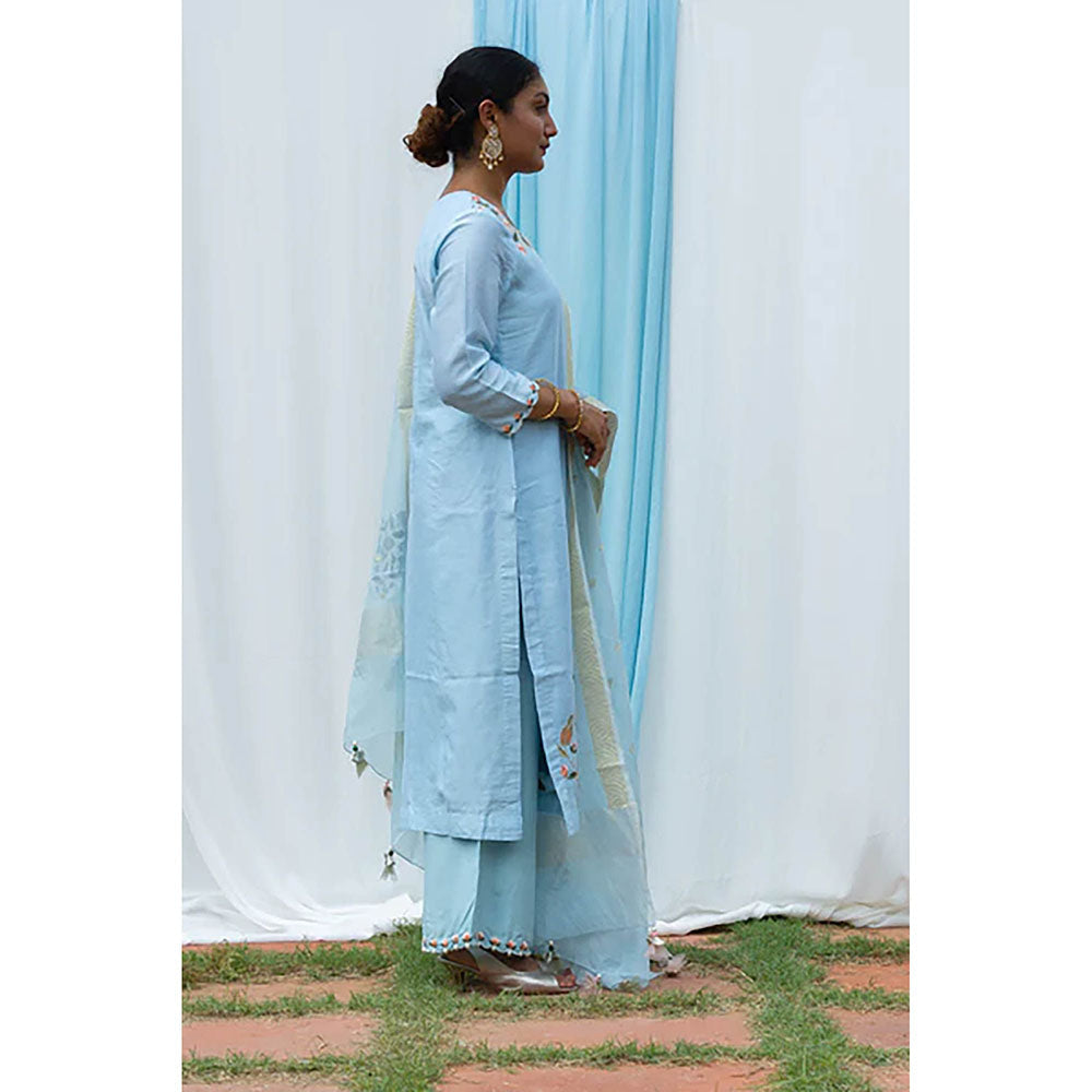 Saatvikei Rajkumari - Light Blue Kurta with Palazzo and Dupatta (Set of 3)