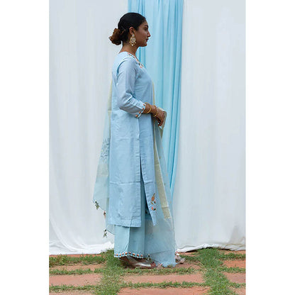 Saatvikei Rajkumari - Light Blue Kurta with Palazzo and Dupatta (Set of 3)