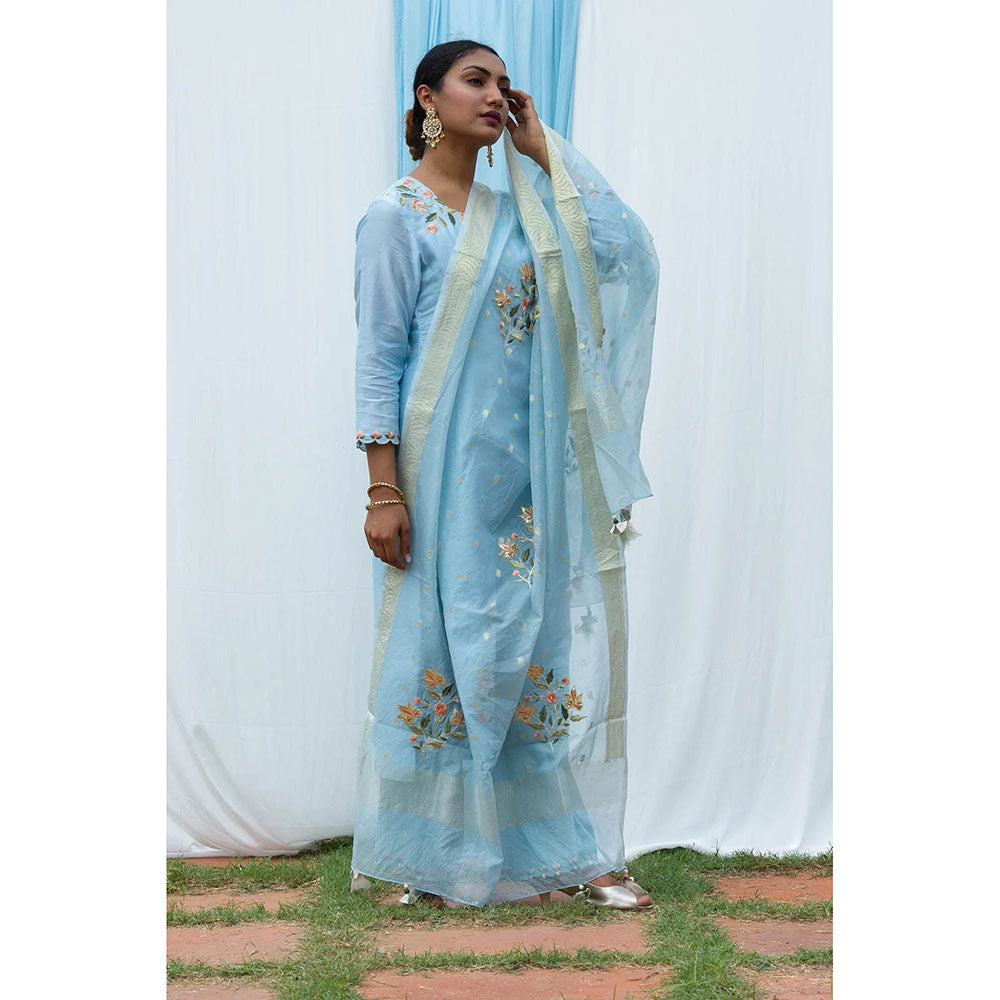 Saatvikei Rajkumari - Light Blue Kurta with Palazzo and Dupatta (Set of 3)
