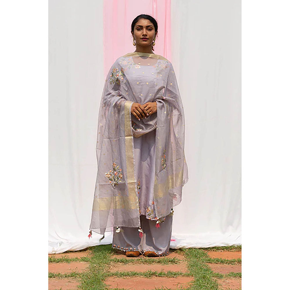 Saatvikei Rajkumari - Light Grey Kurta with Palazzo and Dupatta (Set of 3)