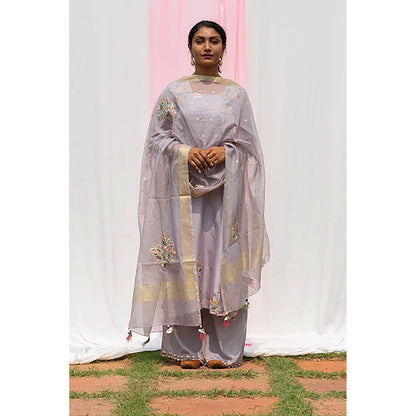 Saatvikei Rajkumari - Light Grey Kurta with Palazzo and Dupatta (Set of 3)