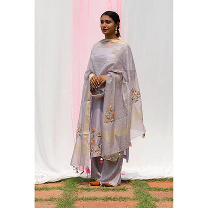 Saatvikei Rajkumari - Light Grey Kurta with Palazzo and Dupatta (Set of 3)