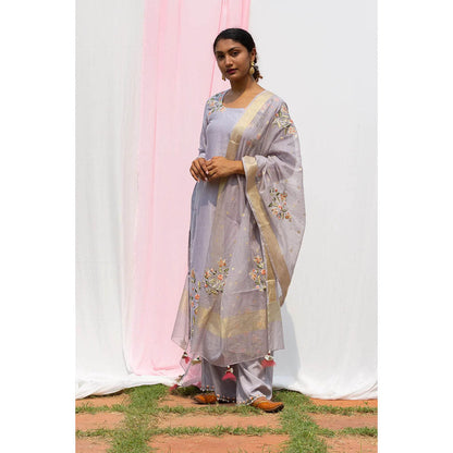 Saatvikei Rajkumari - Light Grey Kurta with Palazzo and Dupatta (Set of 3)